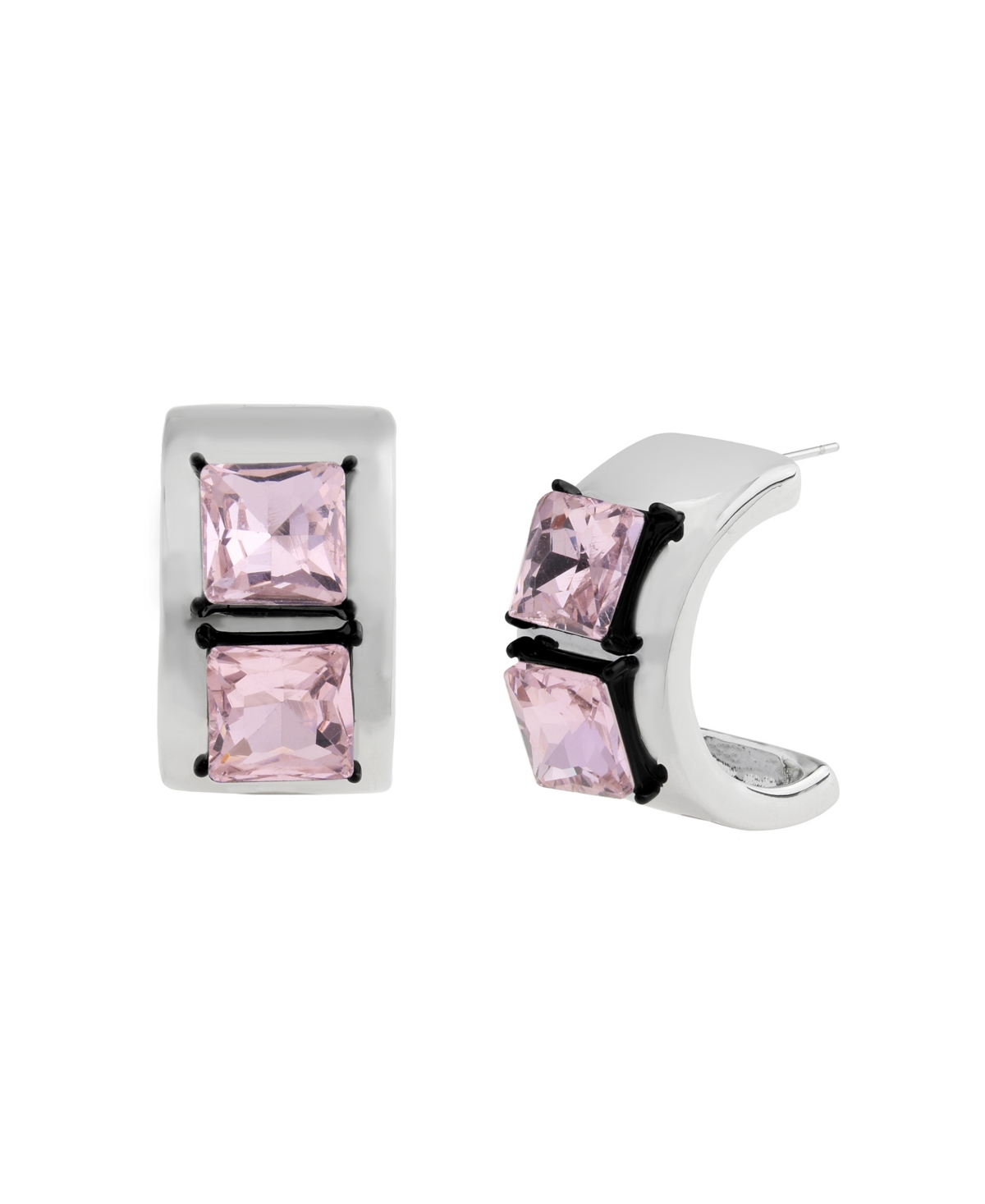 Faux Stone Punk Romance Stone Hoop Earrings - Crystal, Two Tone