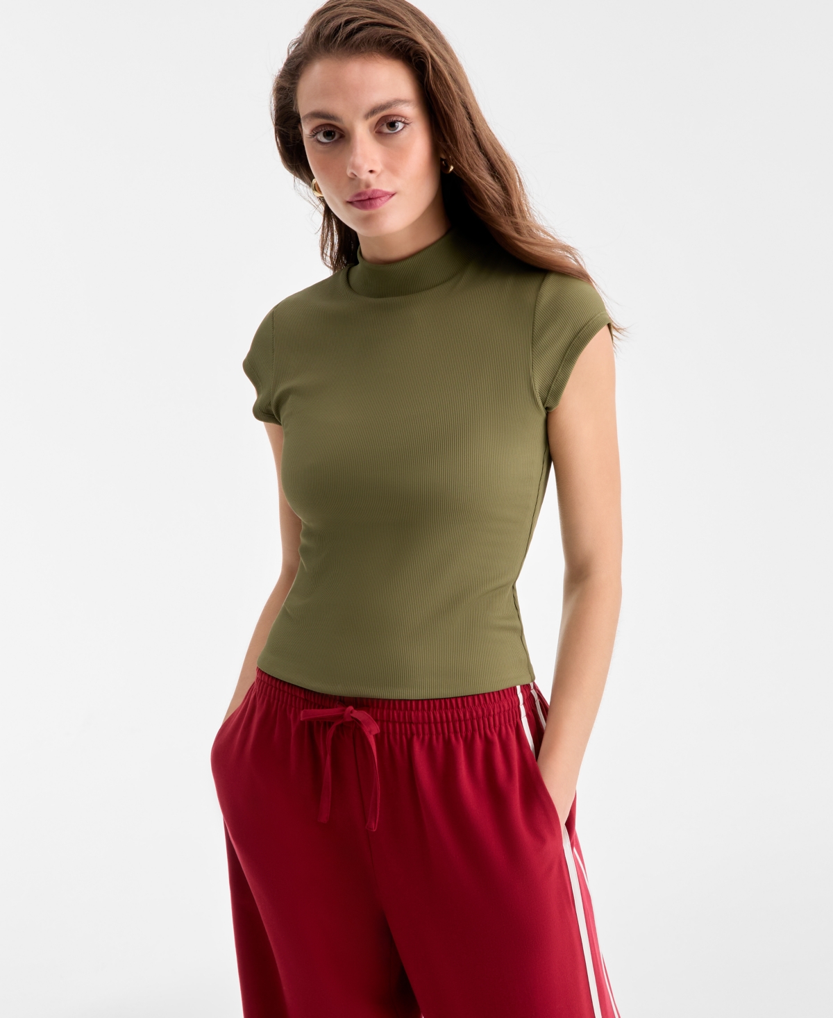 Bar Iii Women's Ribbed Second-skin Mock-neck Top, Exclusively At Macy's In Green