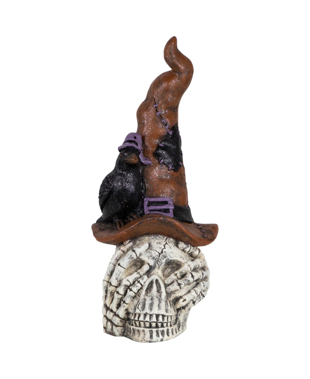 22.75" Skull in Witch's Hat with Crow Halloween Decoration - White