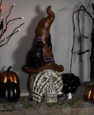 22.75" Skull in Witch’s Hat with Crow Halloween Decoration