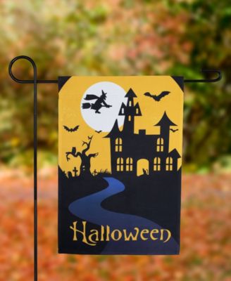 Haunted House with Flying Witch Halloween Outdoor Garden Flag, 18" x 12.5"