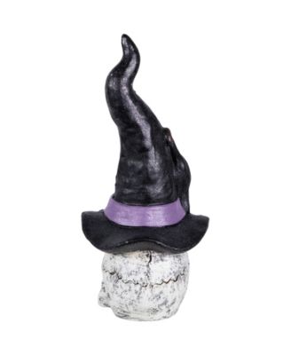 22.75" Skull in Witch Hat with Cat Halloween Decoration