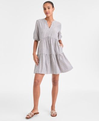 Tommy Hilfiger - Women's Striped V-Neck Tiered Dress