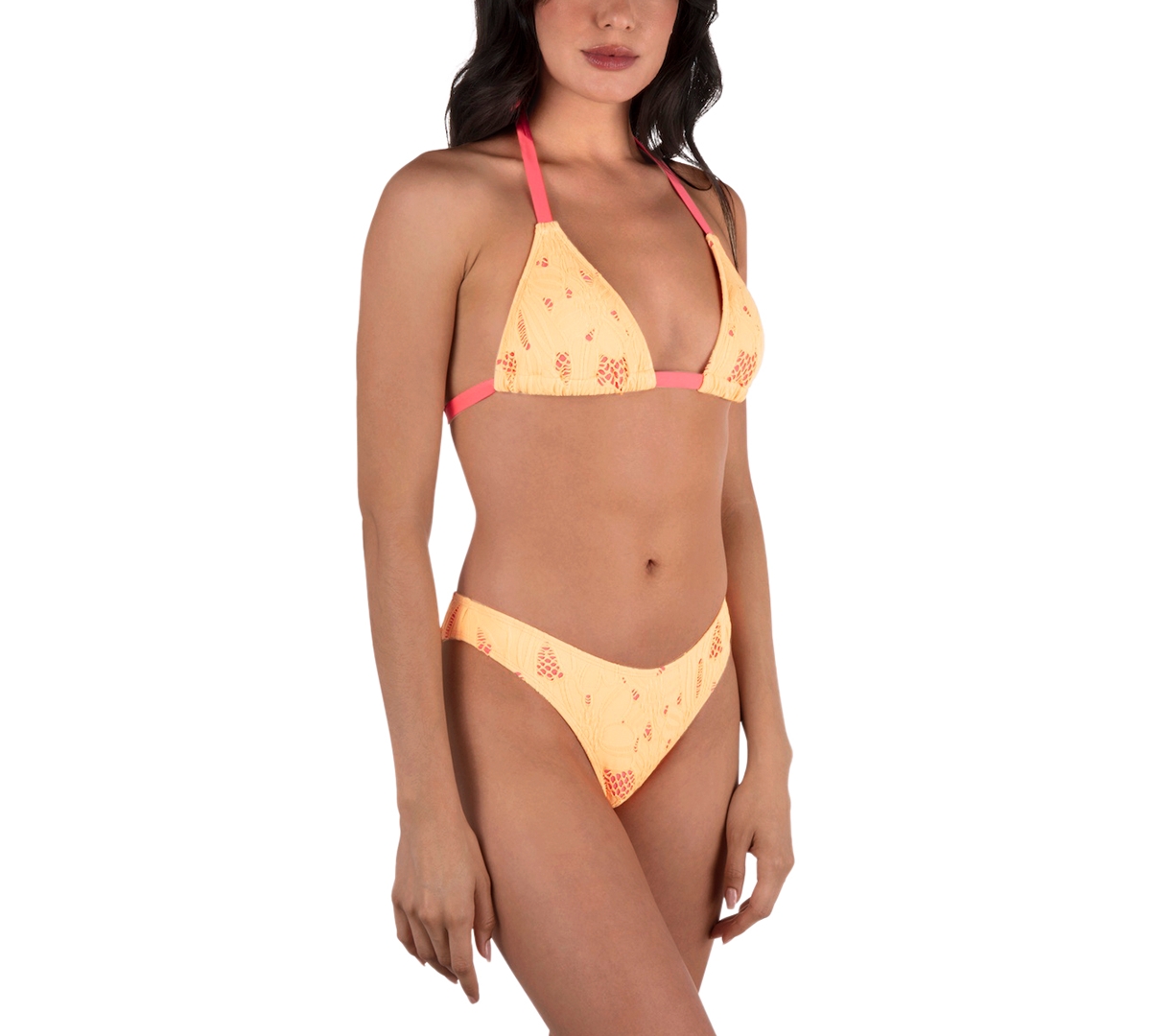 Hurley Juniors' Floral Field Jacquard Cheeky Bikini Bottoms In Yellow