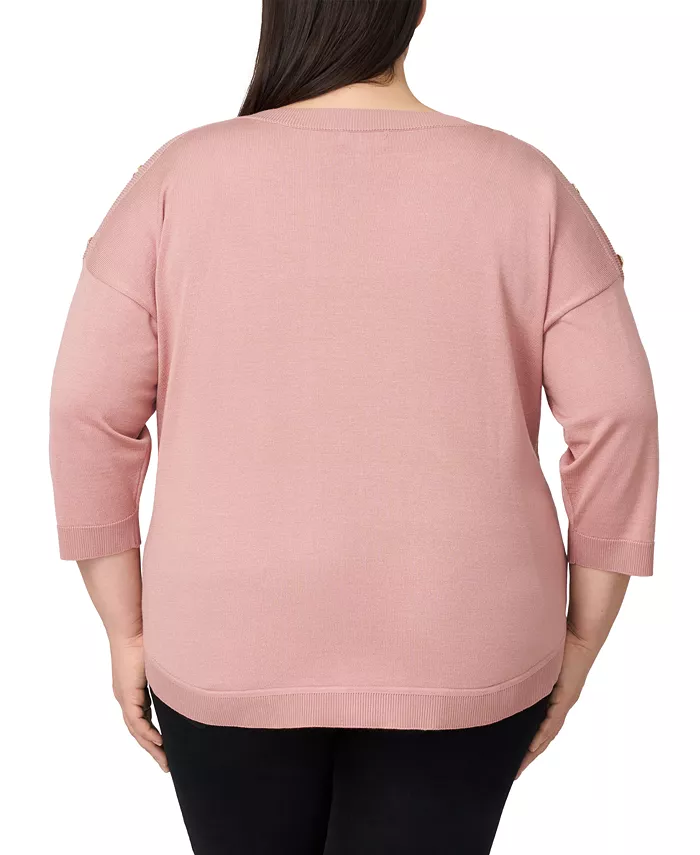 Plus Size Button-Trim Drop-Shoulder Sweater - thumbnail 2