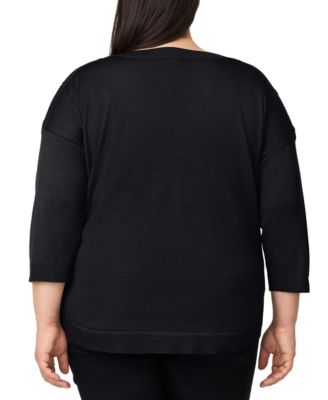 Plus Size Button-Trim Drop-Shoulder Sweater
