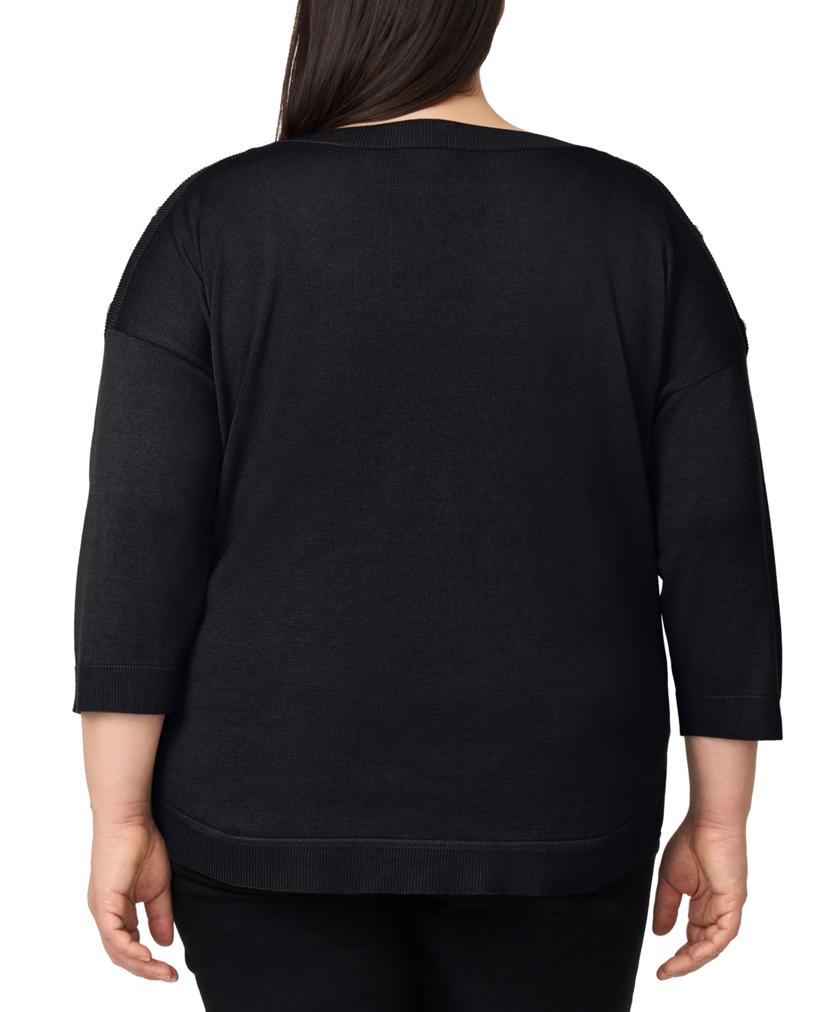 Melissa Paige Plus Size Button-trim Drop-shoulder Sweater In Black