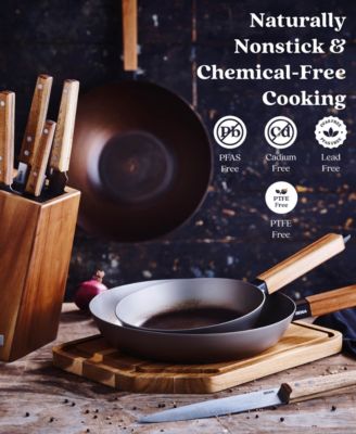 Forest 12” Carbon Steel Wok Pan - Stay-Cool Acacia Handle