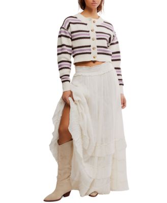 Women's Cropped Striped Knit Cardigan