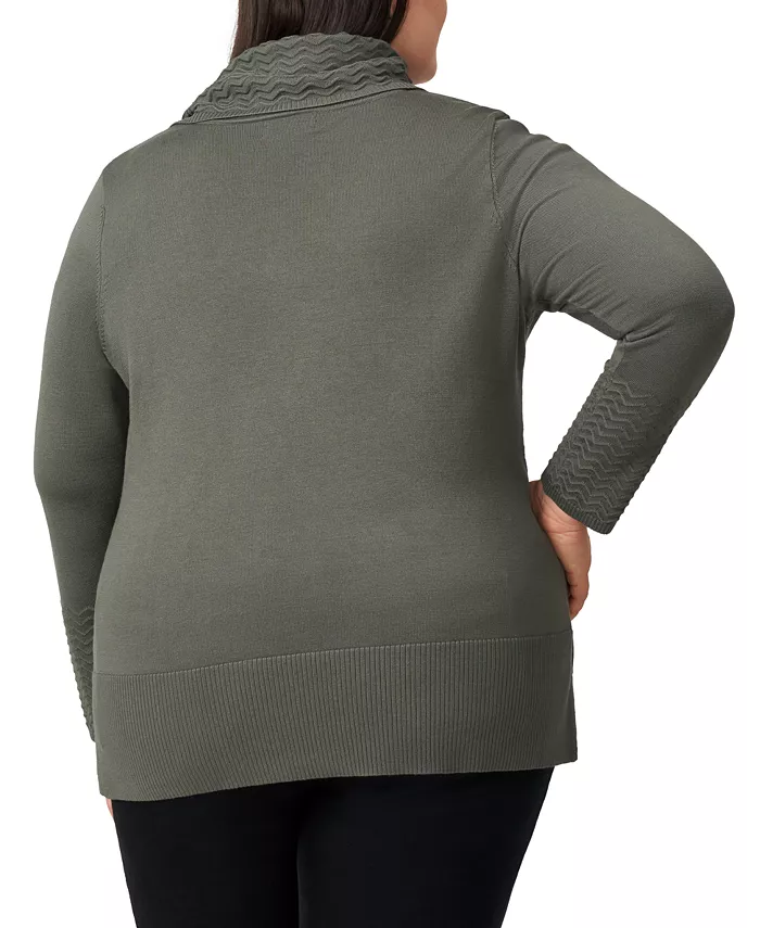 Plus Size Ribbed-Hem Cowl-Neck Sweater - thumbnail 2