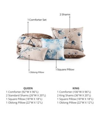 Blue Blossom Bedding 220 Thread Count 100% Cotton Sateen 5 Piece King Size Reversible Comforter Set
