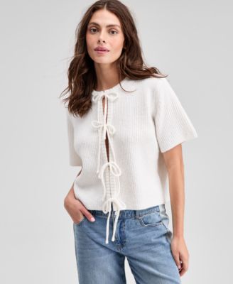 And Now This - Women's Short-Sleeve Tie-Front Cardigan
