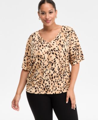 I.N.C. International Concepts - Plus Size Printed V-Neck Short-Sleeve Top, Macy's Exclusive