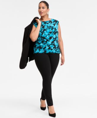 Plus Size Printed Boat Neck Cap Sleeve Top, Macy's Exclusive