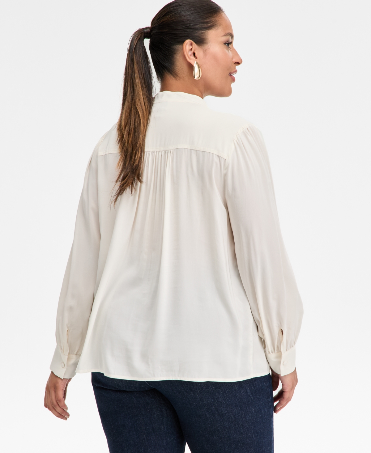 Inc International Concepts Plus Size Blouson-sleeve Button-front Shirt, Macy's Exclusive In White