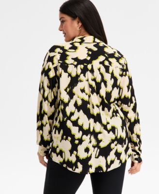 Plus Size Printed Blouson-Sleeve Button-Front Shirt, Macy's Exclusive