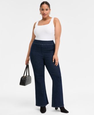 I.N.C. International Concepts - Plus Size High-Rise Pull-On Flared Jeans