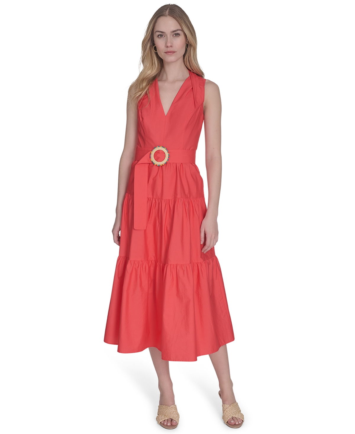 Vince Camuto Women's Pleat-neck Cotton Sleeveless Dress