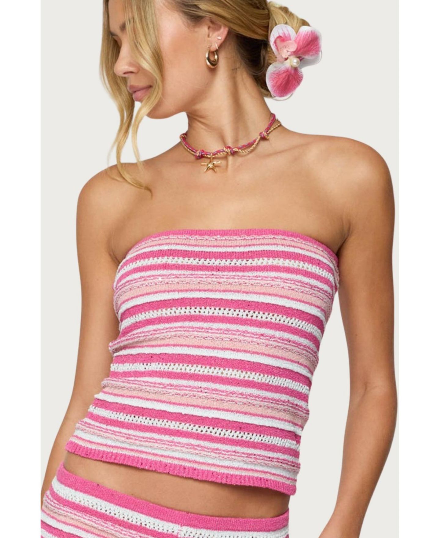 Женский топ Edikted Nola Striped Textured Knit Strapless, цвет: Mix — фото 1