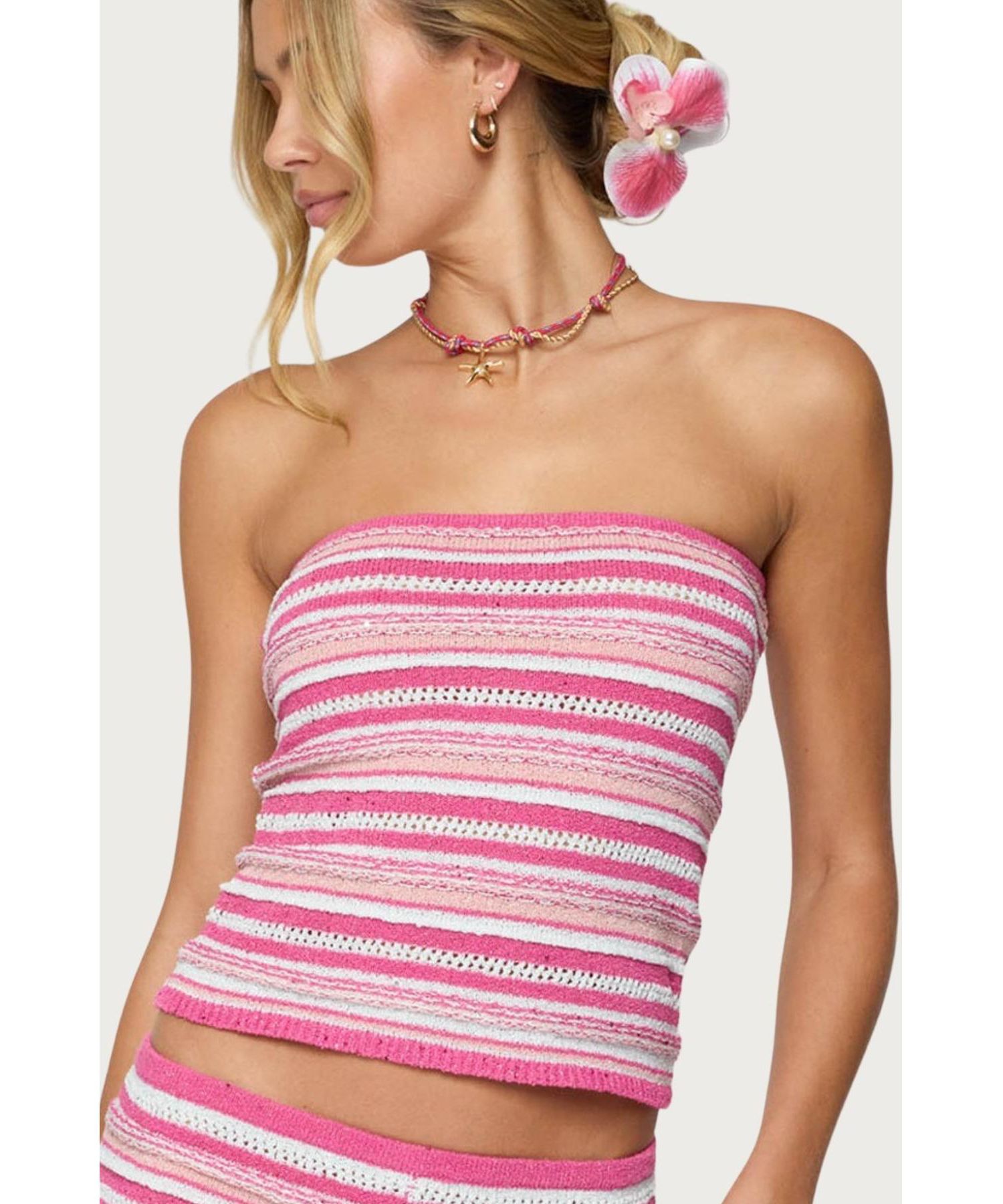 Women's Nola Striped Textured Knit Strapless Top