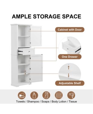 67.3"H Tall Bathroom Cabinet with Drawer, Adjustable Shelf, Painted MDF