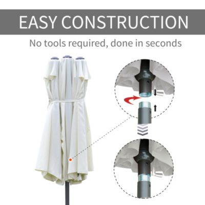 Outsunny 15ft Rectangular Patio Umbrella Steel Outdoor Double Sided Market Umbrella with Base Beige