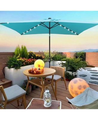 10 x 6.5t Rectangular Patio Solar LED Lighted Outdoor Umbrellas with Crank and Push Button Tilt