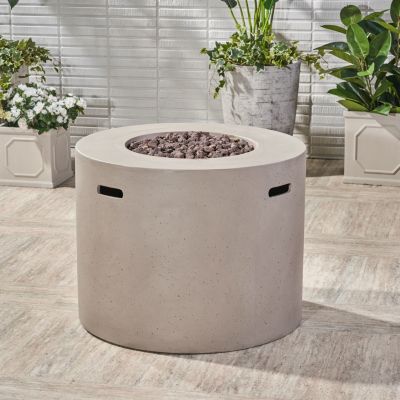 31 Inch Round MgO Fire Pit 40000 BTU Light Weight Concrete Light Grey for Outdoor Patio Backyard