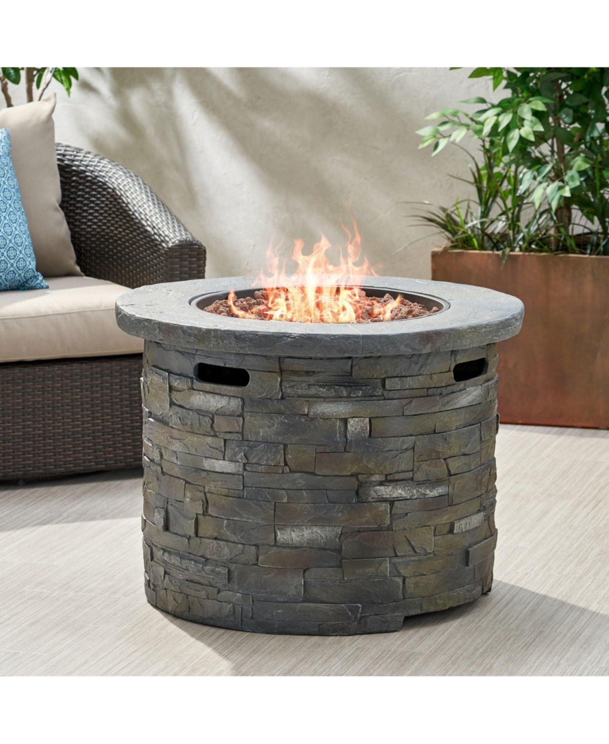 Flynama Outdoor 35" Lightweight Concrete Round Propane Fire Pit