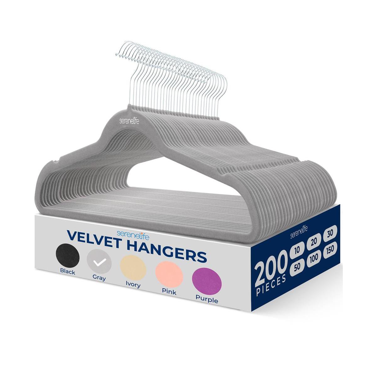 200-Pack Velvet Hangers &#x2013; Non-Slip Gray Hangers with 360&#xB0; Swivel Hooks, Ultra-Thin, Heavy-Duty, Space-Saving for Coats, Shirts