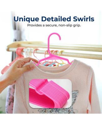 60 Pcs. Non-Slip Plastic Kids Hangers - Durable and Space-Saving Closet Organizers for Infants, Toddlers, and Kids&#39; Clothing (Pink