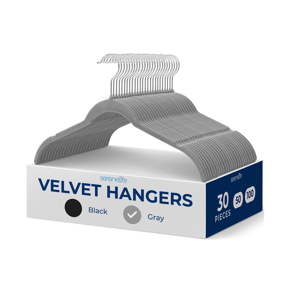 30-Piece Velvet Shirt Hangers - Non-Slip, Sturdy, Space Saving and Heavy Duty Coat Set with 360&#xB0; Swivel Hook for Clothes (Grey - Grey