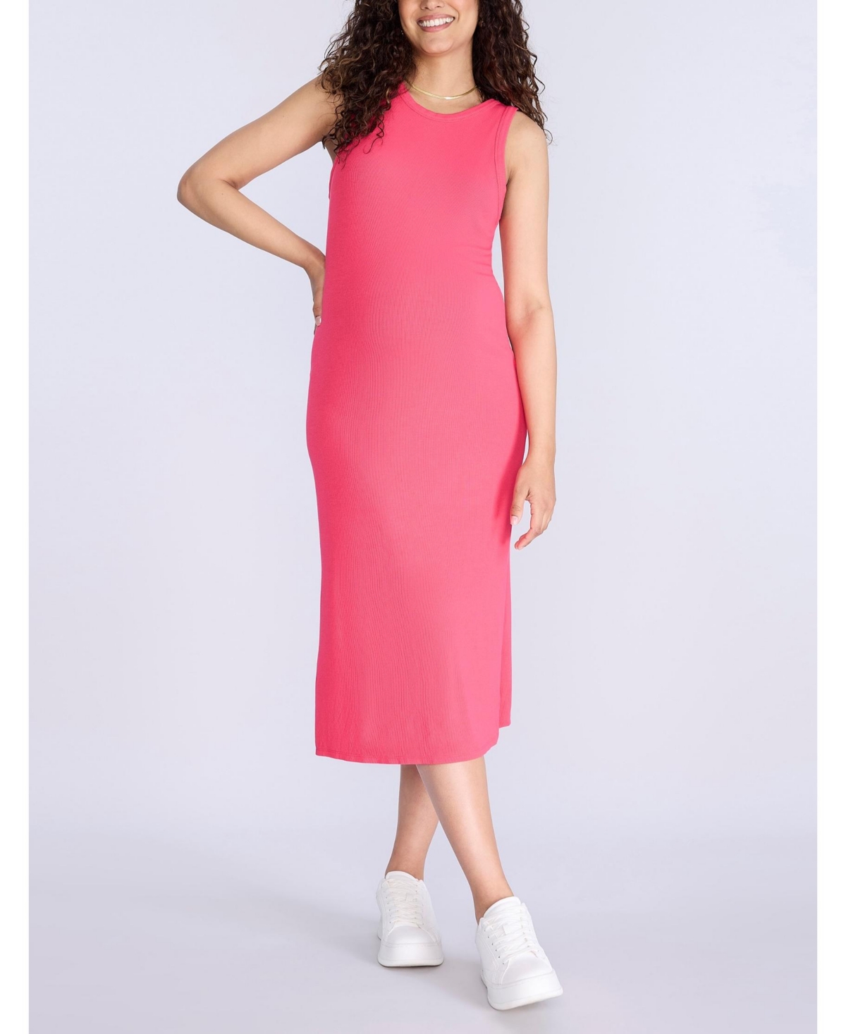 Maternity Crew Neck Sleeveless Racerback Midi Dress - Motherhood - Raspberry