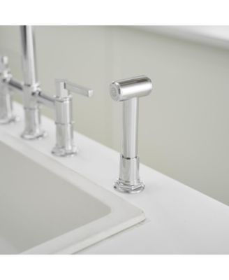 Double Handle 4-Holes Deck Mount Bridge Kitchen Faucet with Side Sprayer Sink Faucet