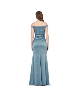 Women's Organza Floral Detail Pleated Satin Gown