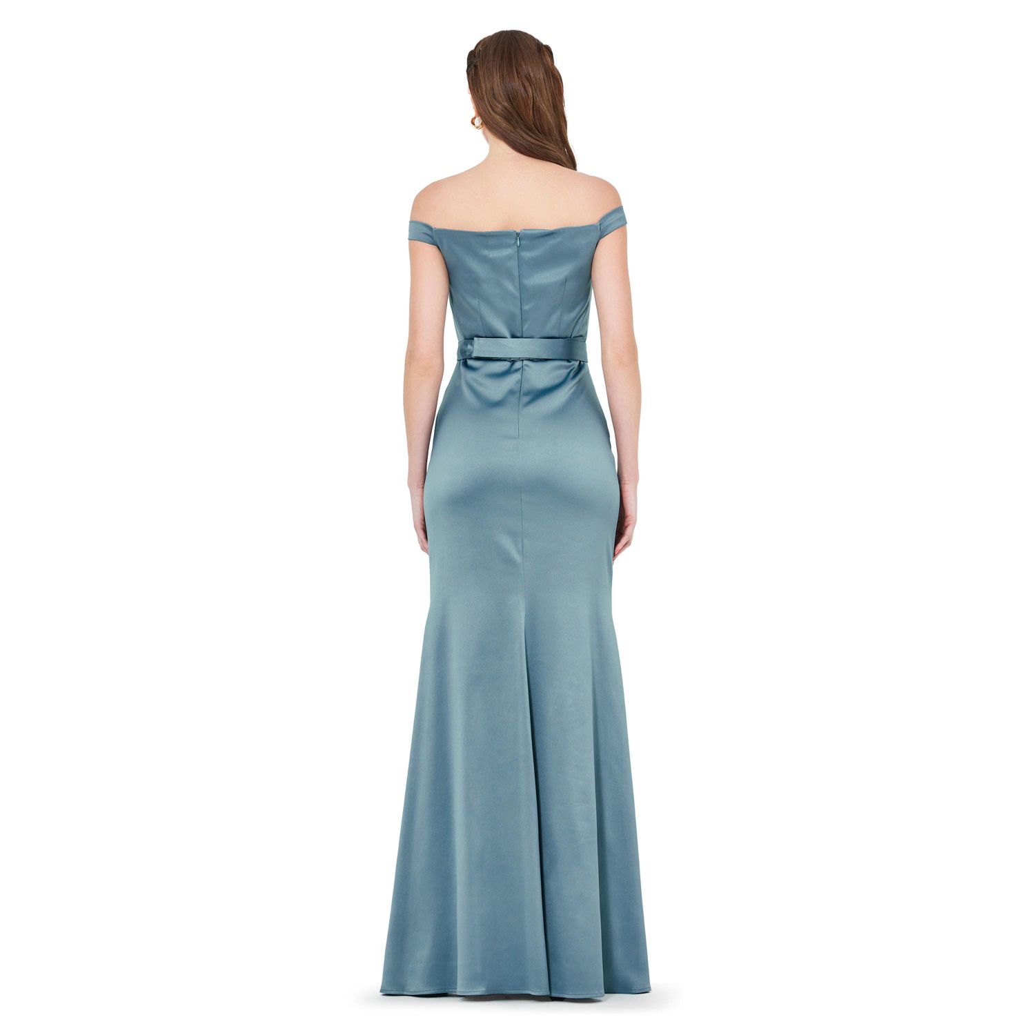 Women's Organza Floral Detail Pleated Satin Gown