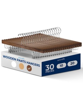 30 Pcs. Premium Wooden Pants Hangers Heavy Duty Hanger Set With Chrome 360 Xb0 Swivel Hook Retro