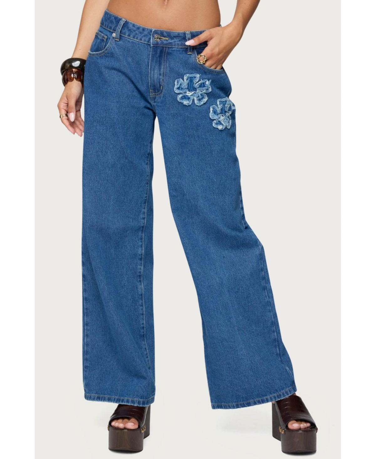 Women's Flower Patch Low Rise Jeans - Blue