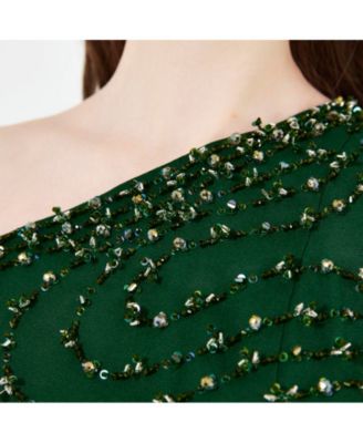 Women's Asymmetric Hand Embellished Cape Sleeve Gown