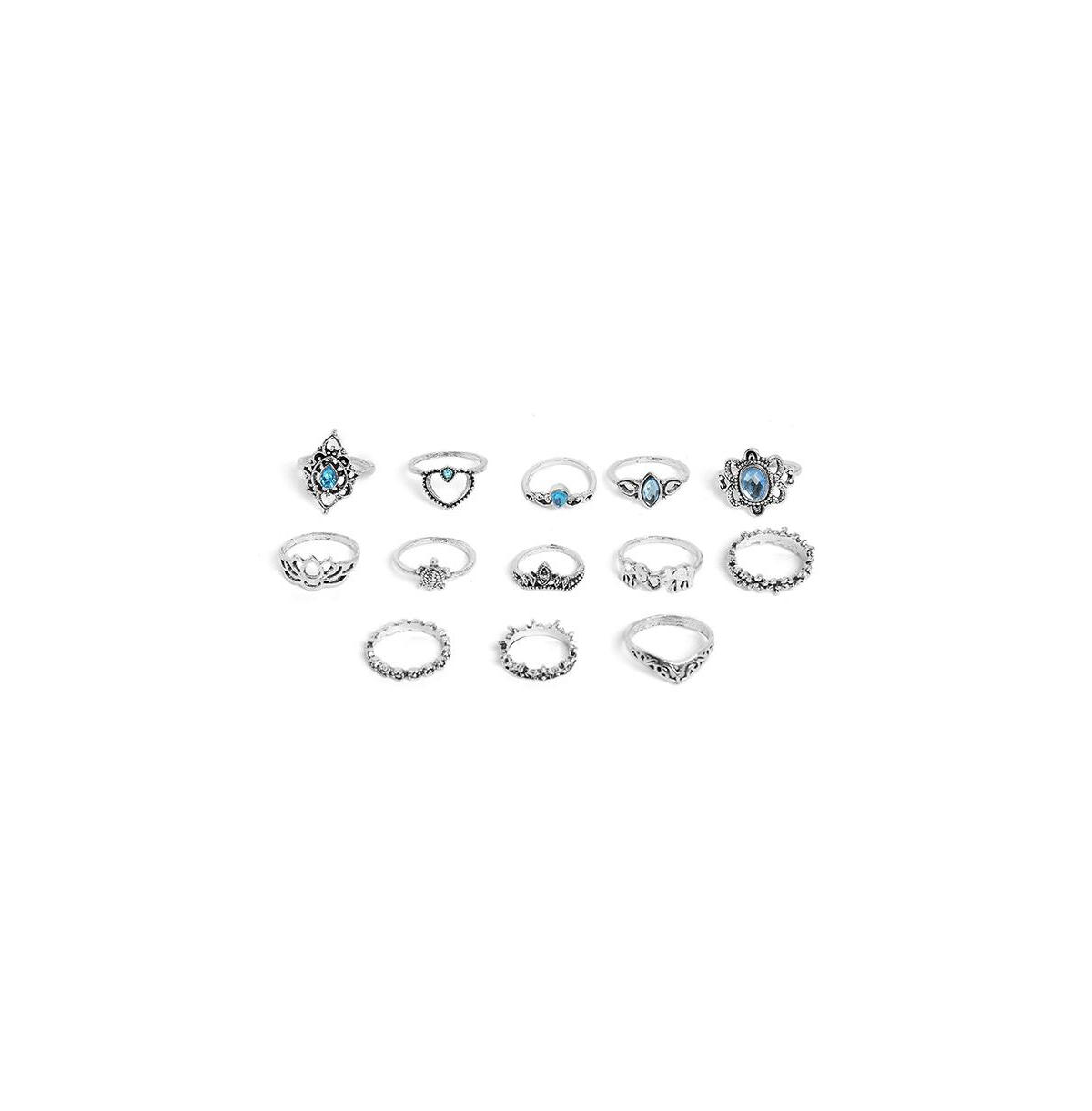 Women's Silver Pack Of 13 Oxidized Rings - Silver