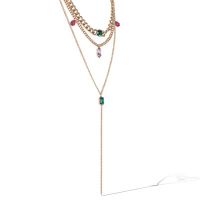 Gold-Tone Gemstone Accent Layered Necklace