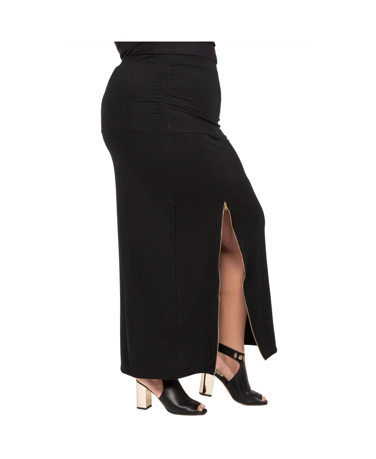 Plus Size Zip-Up Slits Maxi Skirt