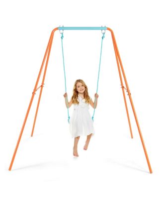 Outdoor Kids Swing Set Heavy Duty Metal A-Frame w/Ground Stakes