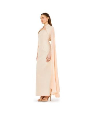 Women's Strapless Column Dress With Detachable Cropped Cape Jacket