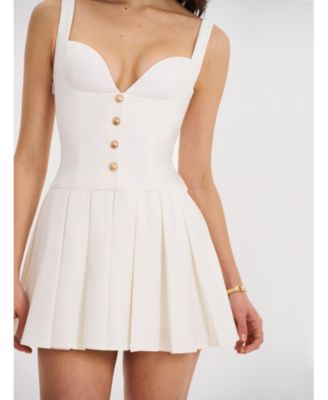Women's Tala White Sleeveless Pleated Preppy Mini Dress