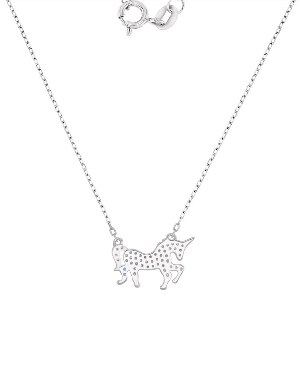 Macy's Multicolor Cubic Zirconia Unicorn Pendant Necklace In 14k Gold-plated Sterling Silver 18" In Silver
