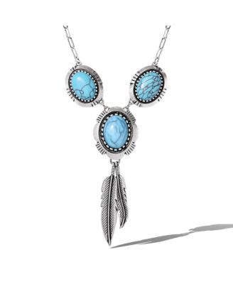 Turquoise Feather Pendant Necklace In Antique Silver