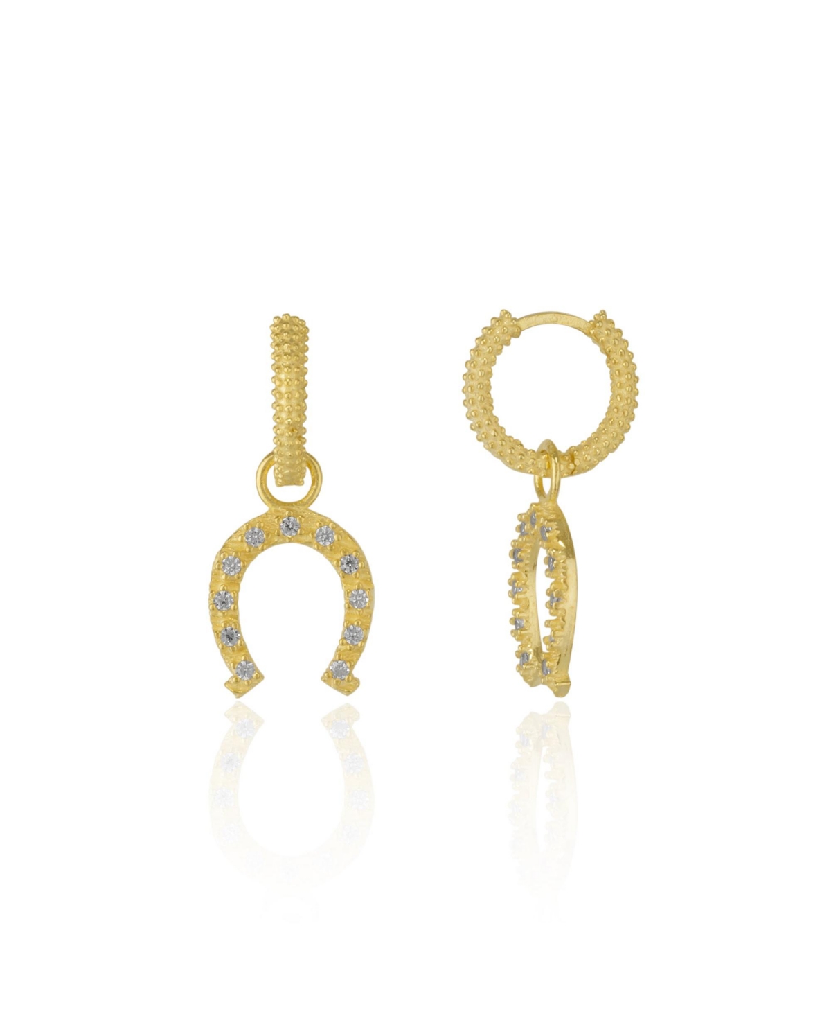 Gold Vermeil Hoop Sterling Silver Horseshoe Equestrian Earrings - Gold