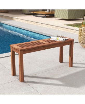 2 Pieces 2-Person Outdoor Bench Patio Bench w/ Slatted Seat Weather Resistant Solid Wood Frame