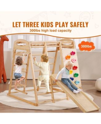 Toddler Indoor Jungle Gym 7-in-1 Climber with Rope Ladder Swing Slide and Wall